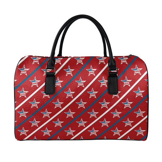 USA Patriotic Star Pattern Print Leather Duffle Bag
