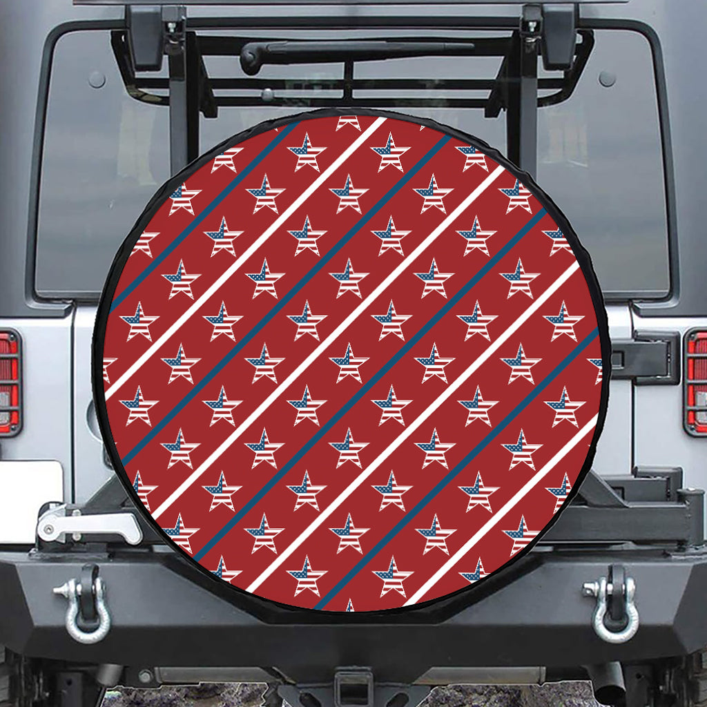 USA Patriotic Star Pattern Print Leather Spare Tire Cover