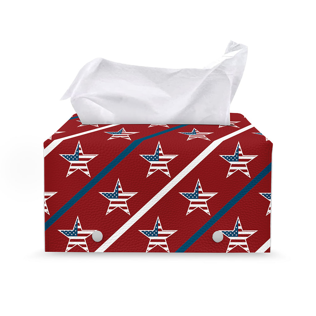 USA Patriotic Star Pattern Print Leather Tissue Box Cover