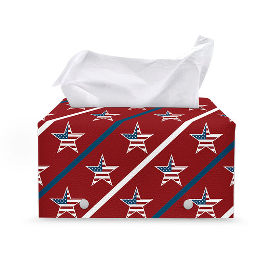 USA Patriotic Star Pattern Print Leather Tissue Box Cover