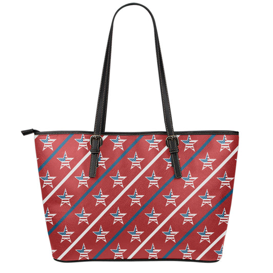 USA Patriotic Star Pattern Print Leather Tote Bag