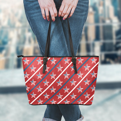 USA Patriotic Star Pattern Print Leather Tote Bag