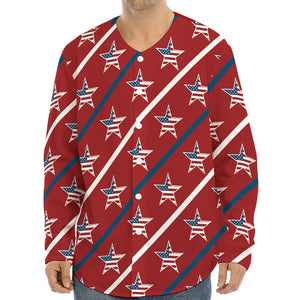 USA Patriotic Star Pattern Print Long Sleeve Baseball Jersey