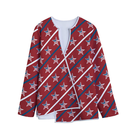 USA Patriotic Star Pattern Print Long Sleeve Short Coat