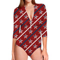 USA Patriotic Star Pattern Print Long Sleeve Swimsuit