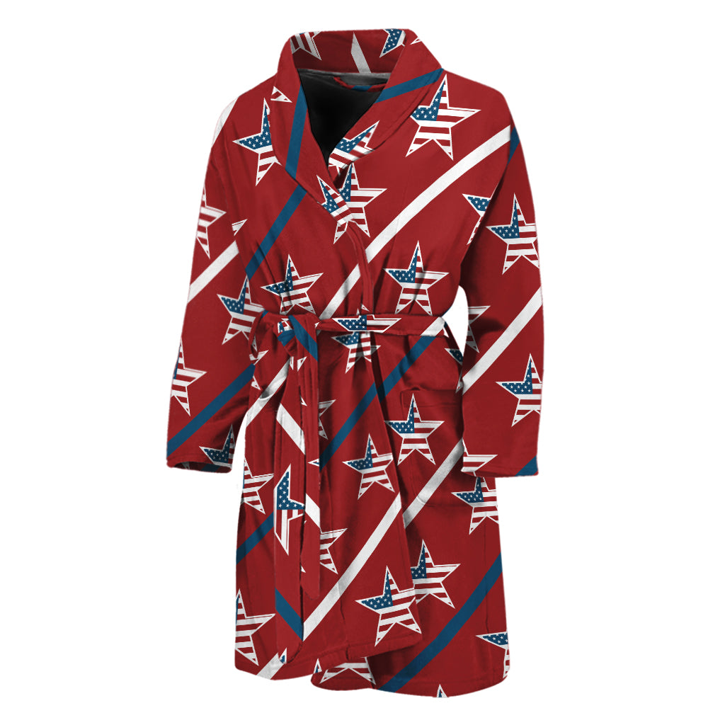 USA Patriotic Star Pattern Print Men's Bathrobe