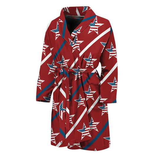 USA Patriotic Star Pattern Print Men's Bathrobe