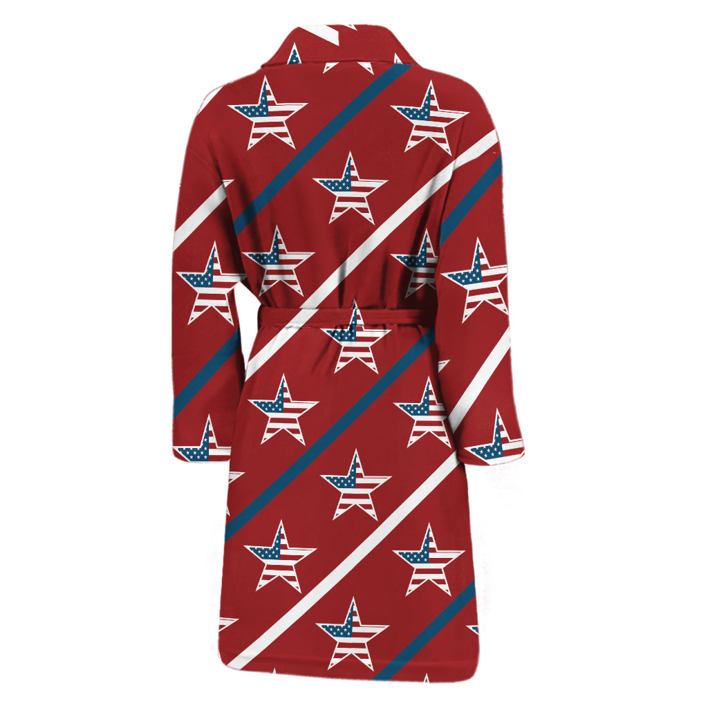 USA Patriotic Star Pattern Print Men's Bathrobe