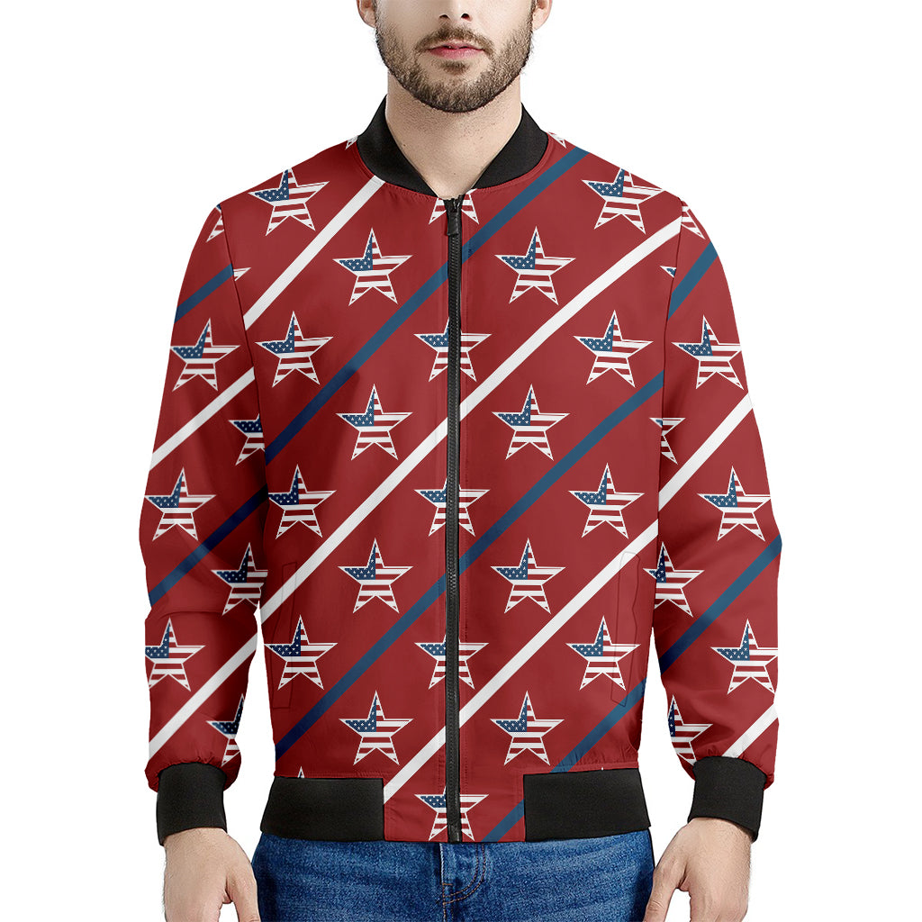 USA Patriotic Star Pattern Print Men's Bomber Jacket