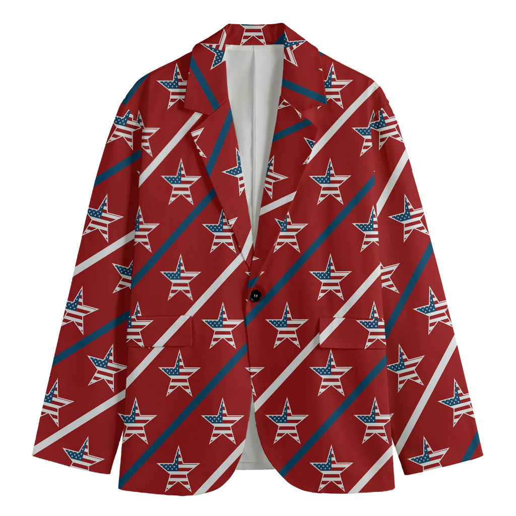 USA Patriotic Star Pattern Print Men's Cotton Blazer