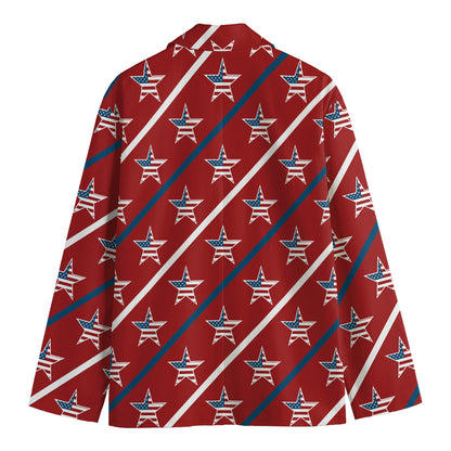 USA Patriotic Star Pattern Print Men's Cotton Blazer