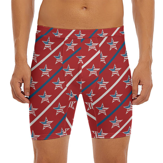 USA Patriotic Star Pattern Print Men's Long Boxer Briefs