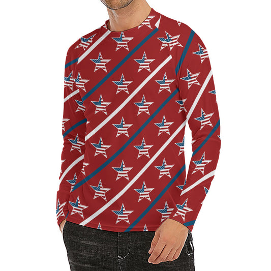 USA Patriotic Star Pattern Print Men's Long Sleeve Rash Guard