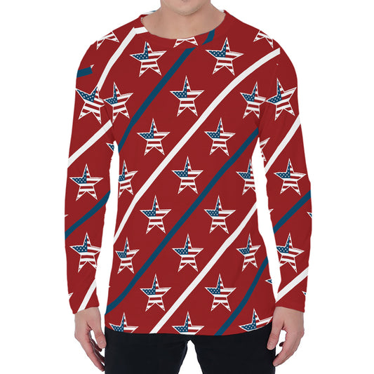 USA Patriotic Star Pattern Print Men's Long Sleeve T-Shirt