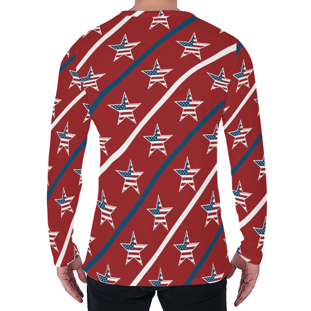 USA Patriotic Star Pattern Print Men's Long Sleeve T-Shirt