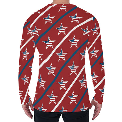 USA Patriotic Star Pattern Print Men's Long Sleeve T-Shirt