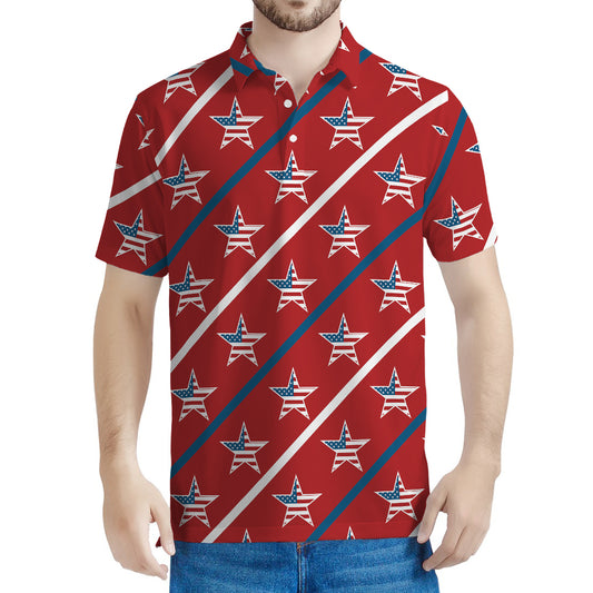 USA Patriotic Star Pattern Print Men's Polo Shirt