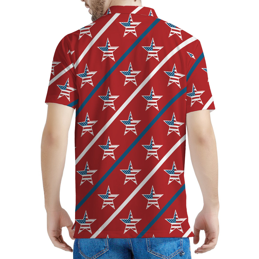 USA Patriotic Star Pattern Print Men's Polo Shirt