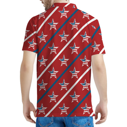 USA Patriotic Star Pattern Print Men's Polo Shirt