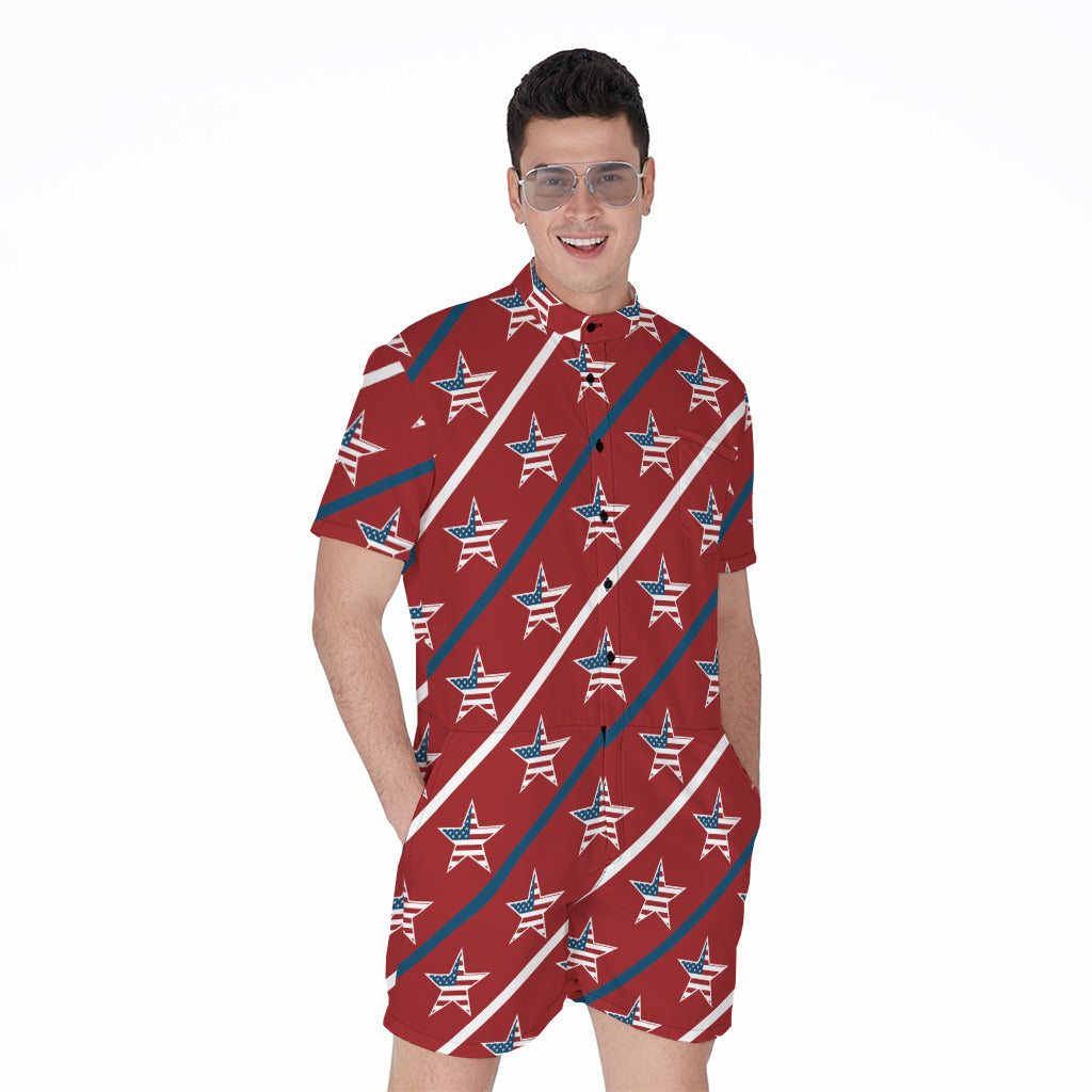USA Patriotic Star Pattern Print Men's Rompers