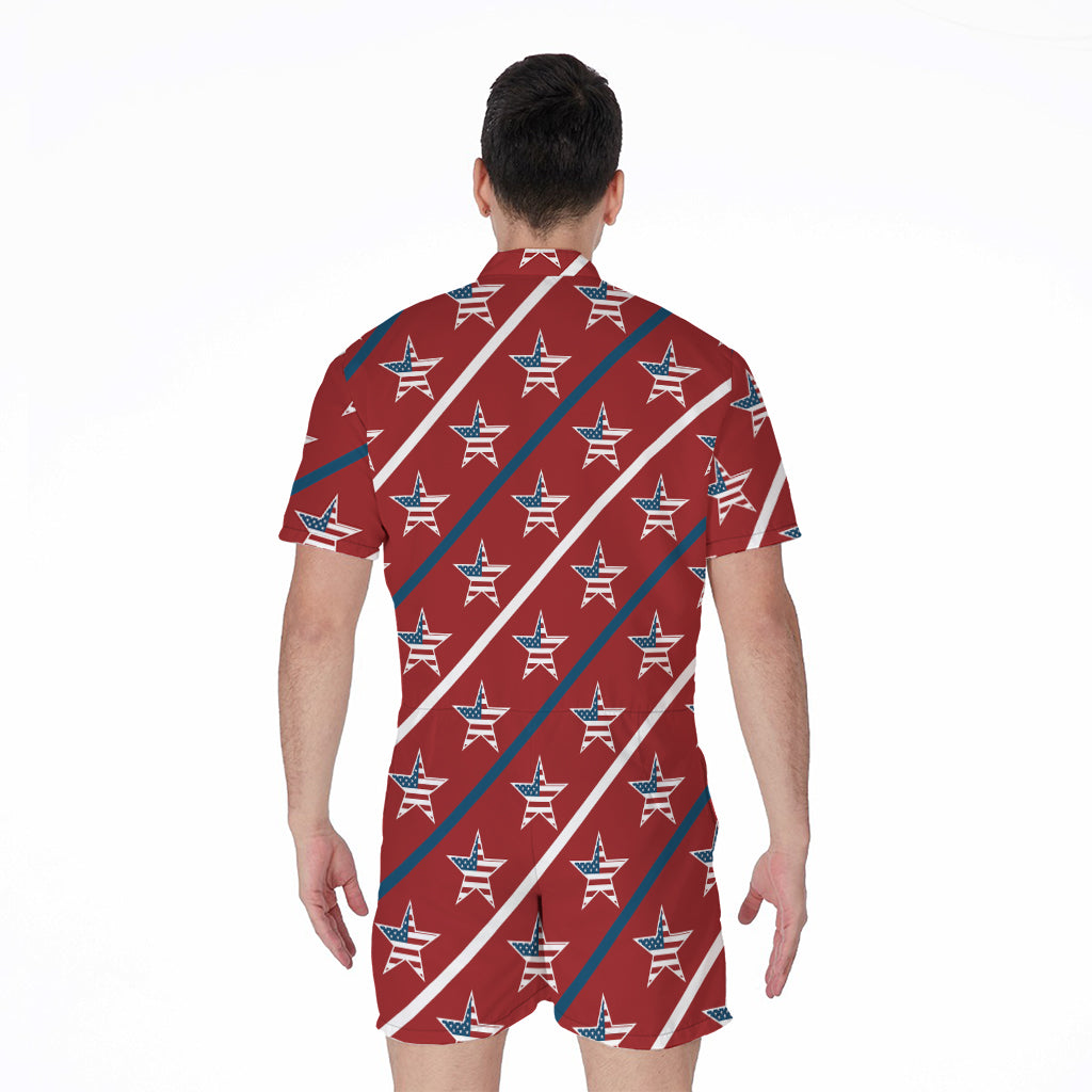 USA Patriotic Star Pattern Print Men's Rompers