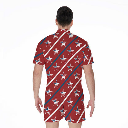 USA Patriotic Star Pattern Print Men's Rompers