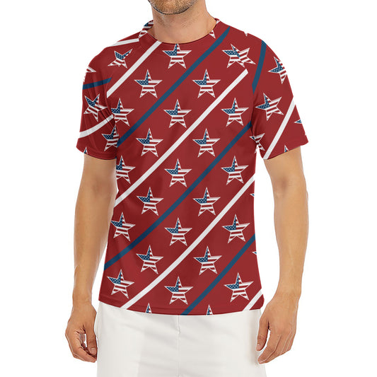 USA Patriotic Star Pattern Print Men's Short Sleeve Rash Guard