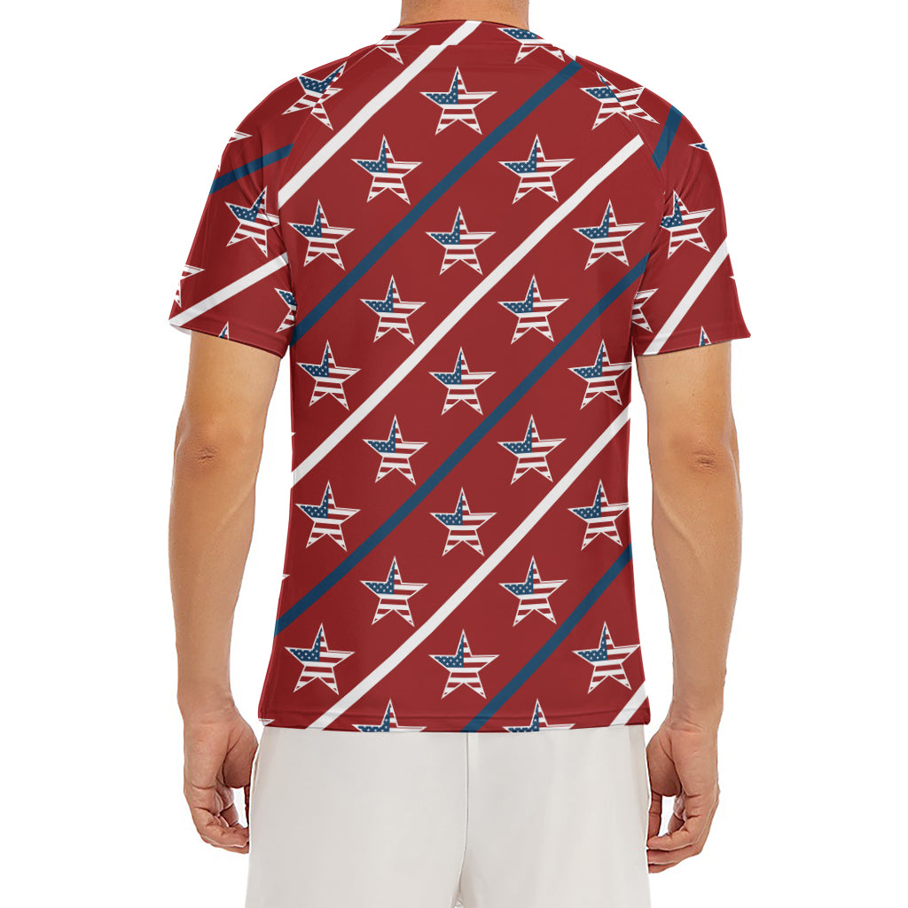 USA Patriotic Star Pattern Print Men's Short Sleeve Rash Guard
