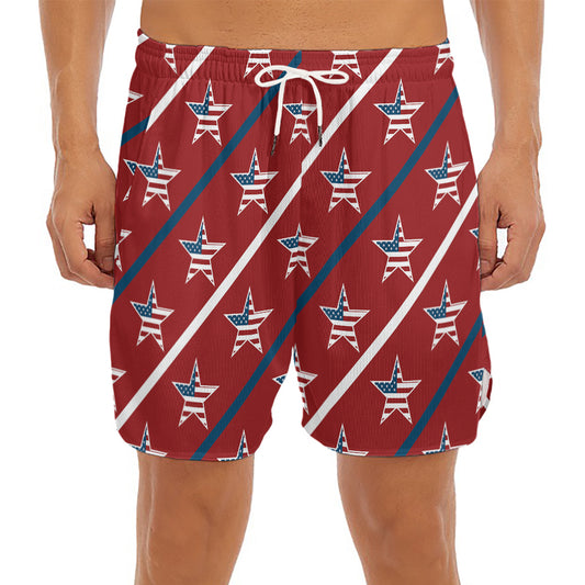 USA Patriotic Star Pattern Print Men's Split Running Shorts