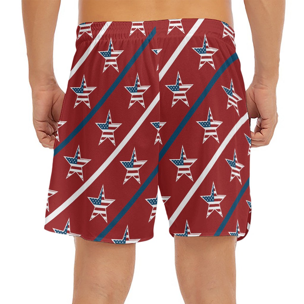 USA Patriotic Star Pattern Print Men's Split Running Shorts