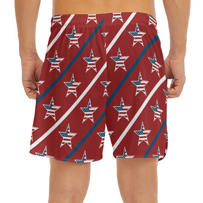 USA Patriotic Star Pattern Print Men's Split Running Shorts