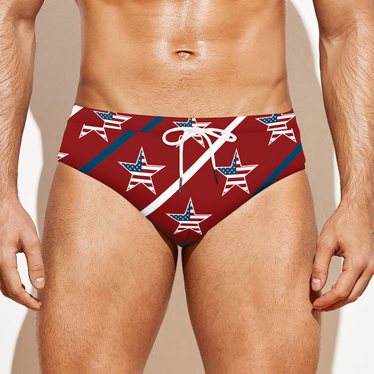 USA Patriotic Star Pattern Print Men's Swim Briefs