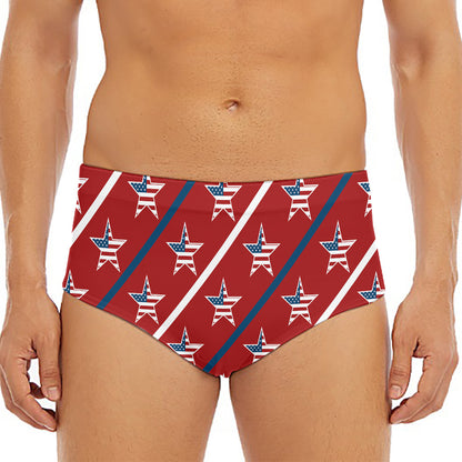 USA Patriotic Star Pattern Print Men's Triangle Swim Briefs