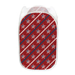 USA Patriotic Star Pattern Print Mesh Laundry Hamper