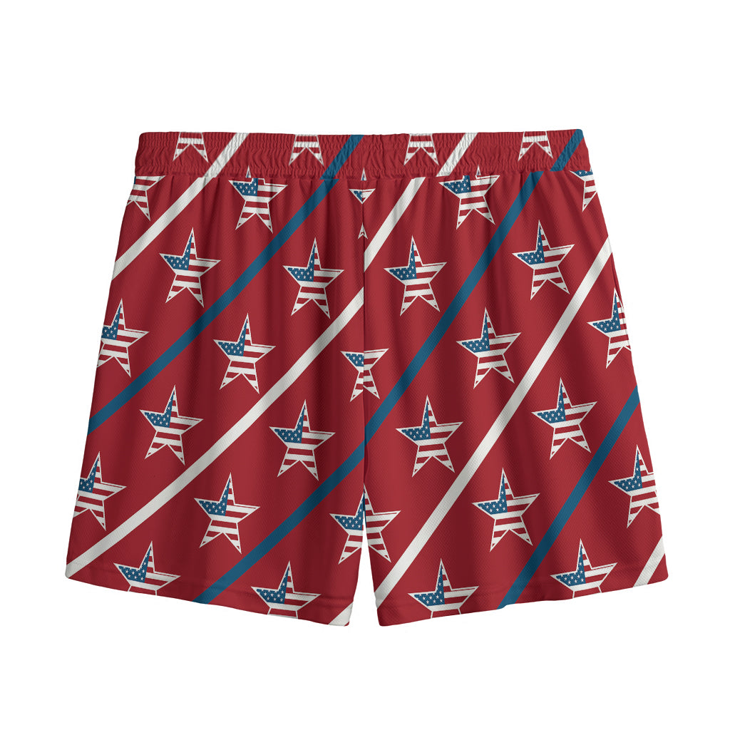 USA Patriotic Star Pattern Print Mesh Shorts