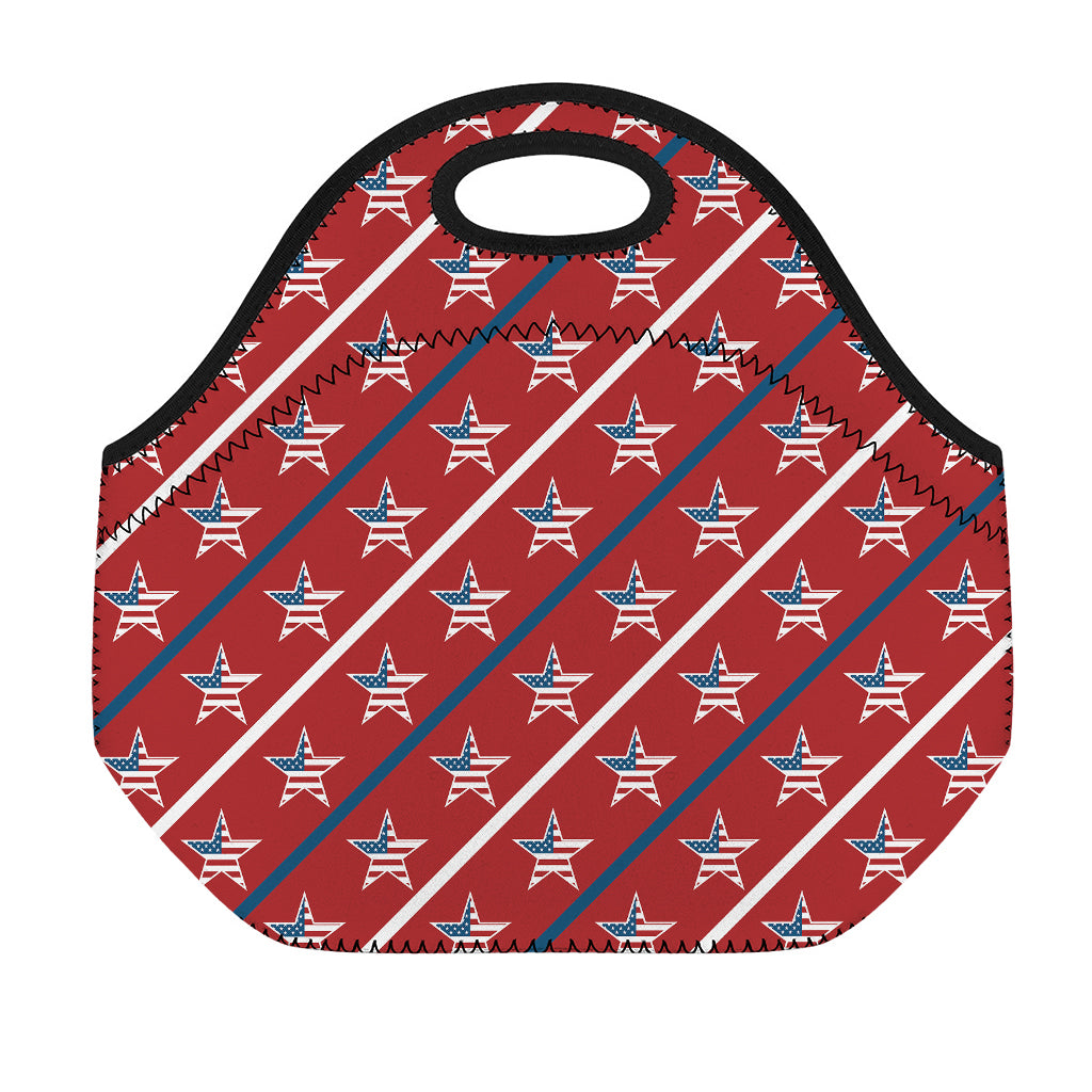 USA Patriotic Star Pattern Print Neoprene Lunch Bag