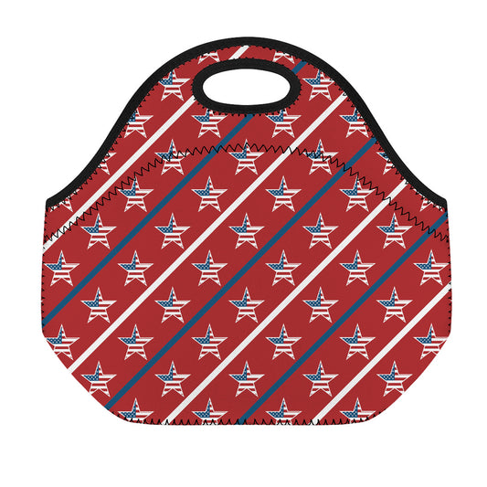 USA Patriotic Star Pattern Print Neoprene Lunch Bag