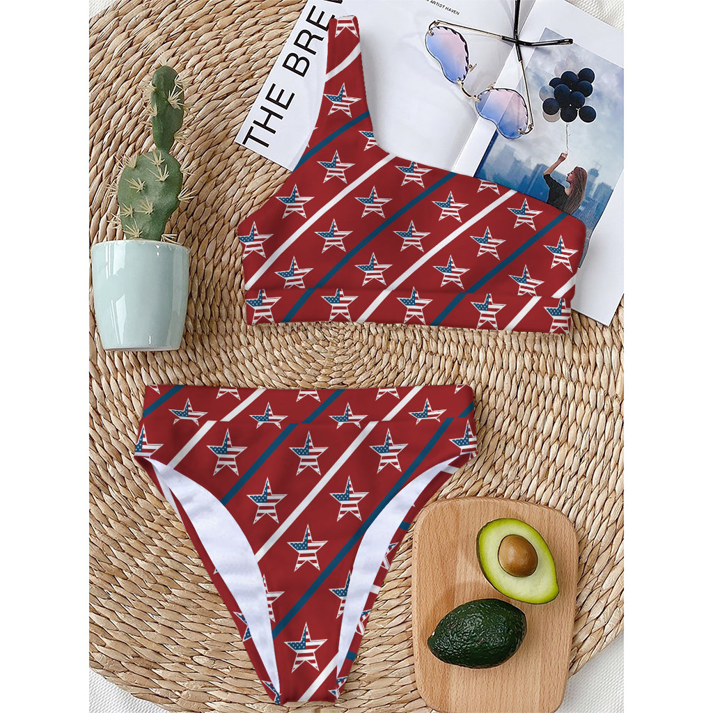 USA Patriotic Star Pattern Print One Shoulder Bikini Top