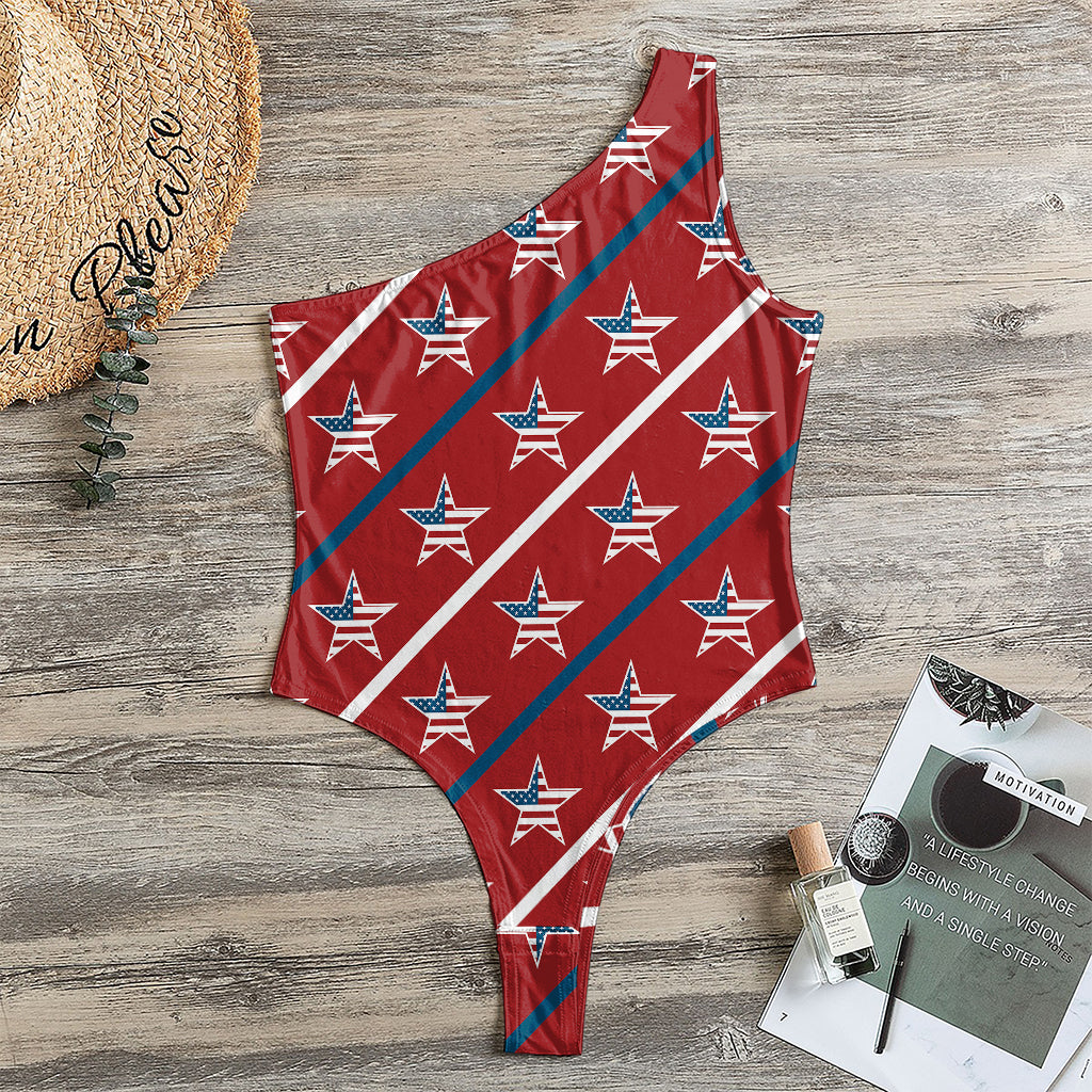 USA Patriotic Star Pattern Print One Shoulder Bodysuit