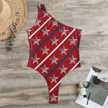 USA Patriotic Star Pattern Print One Shoulder Bodysuit