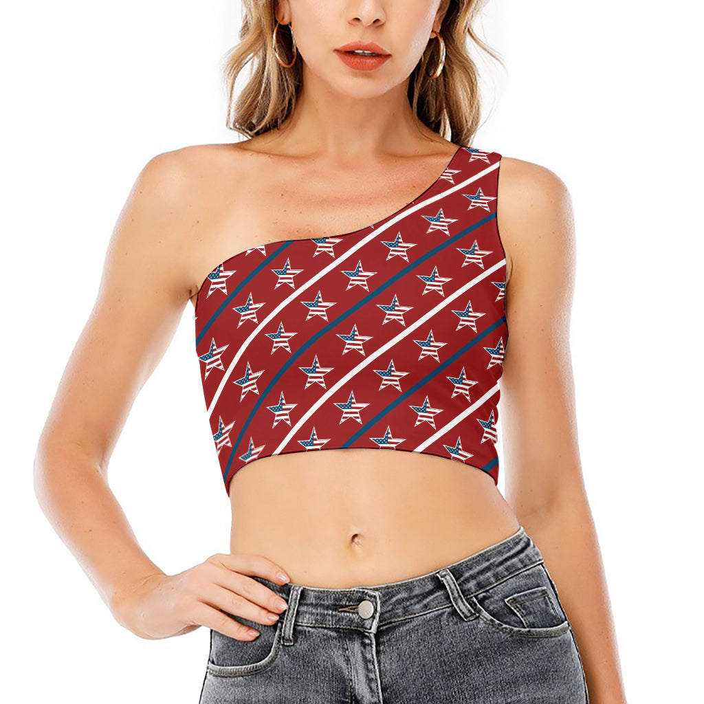 USA Patriotic Star Pattern Print One Shoulder Crop Top