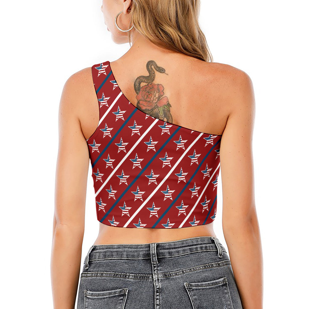 USA Patriotic Star Pattern Print One Shoulder Crop Top