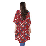 USA Patriotic Star Pattern Print Open Front Beach Cover Up