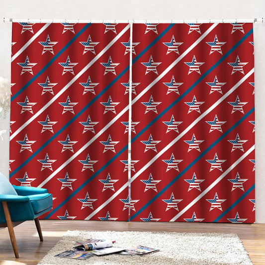 USA Patriotic Star Pattern Print Pencil Pleat Curtains