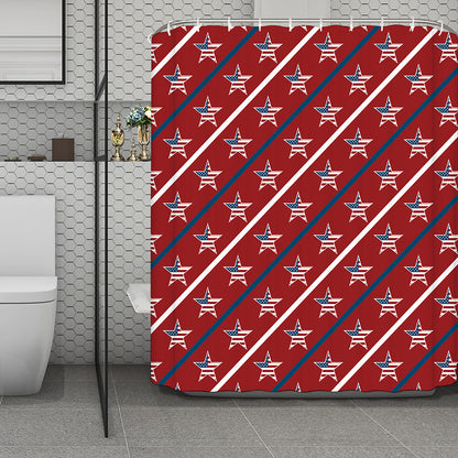 USA Patriotic Star Pattern Print Polyester Shower Curtain