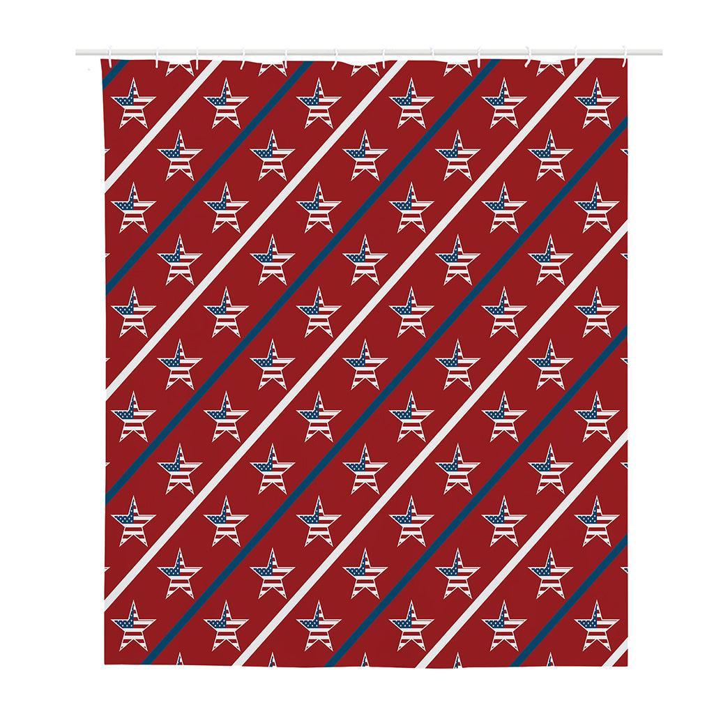 USA Patriotic Star Pattern Print Polyester Shower Curtain