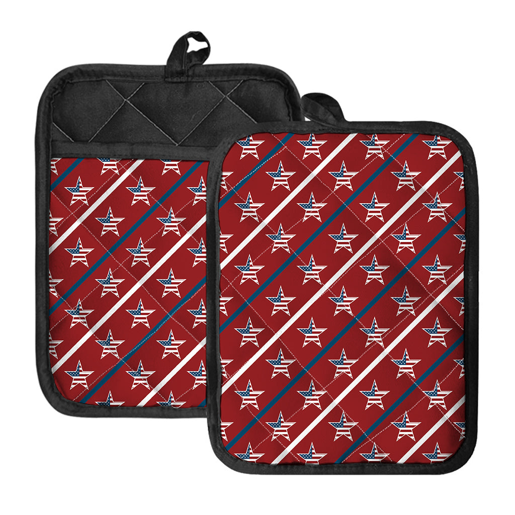 USA Patriotic Star Pattern Print Pot Holders With Pocket