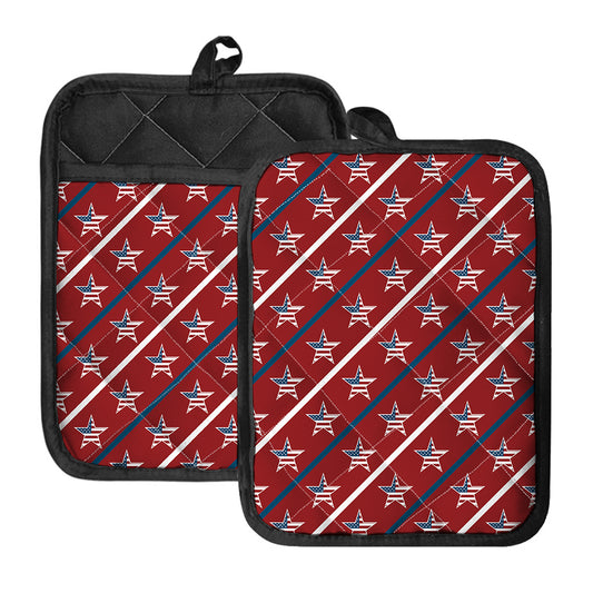 USA Patriotic Star Pattern Print Pot Holders With Pocket