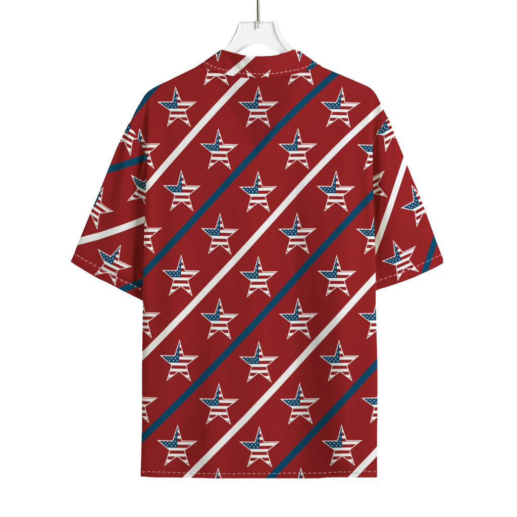 USA Patriotic Star Pattern Print Rayon Hawaiian Shirt