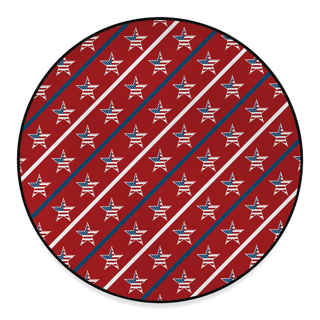 USA Patriotic Star Pattern Print Round Floor Mat